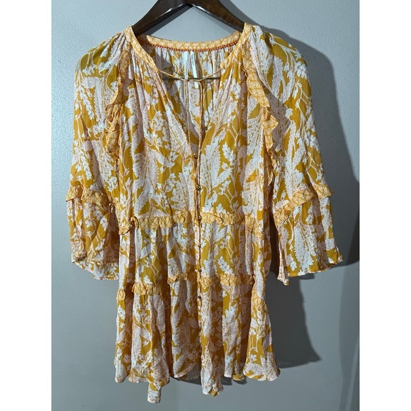 Anthropologie Gold and White Ruffled Blouse - Picture 1 of 4